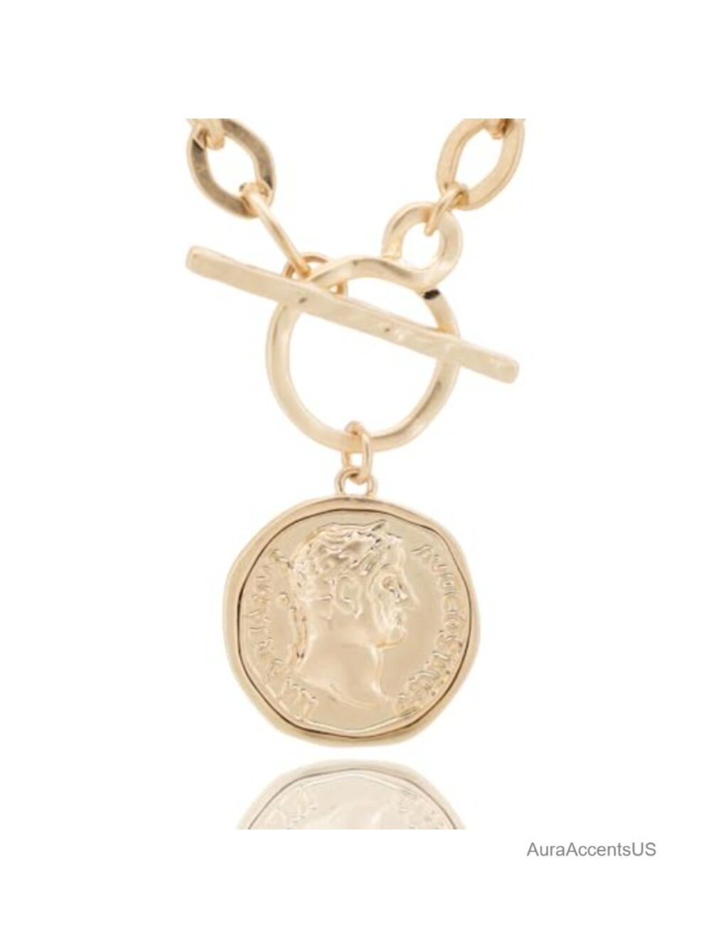 18K Gold Plated Chunky Coin Necklace 18-Inch Toggle Chain